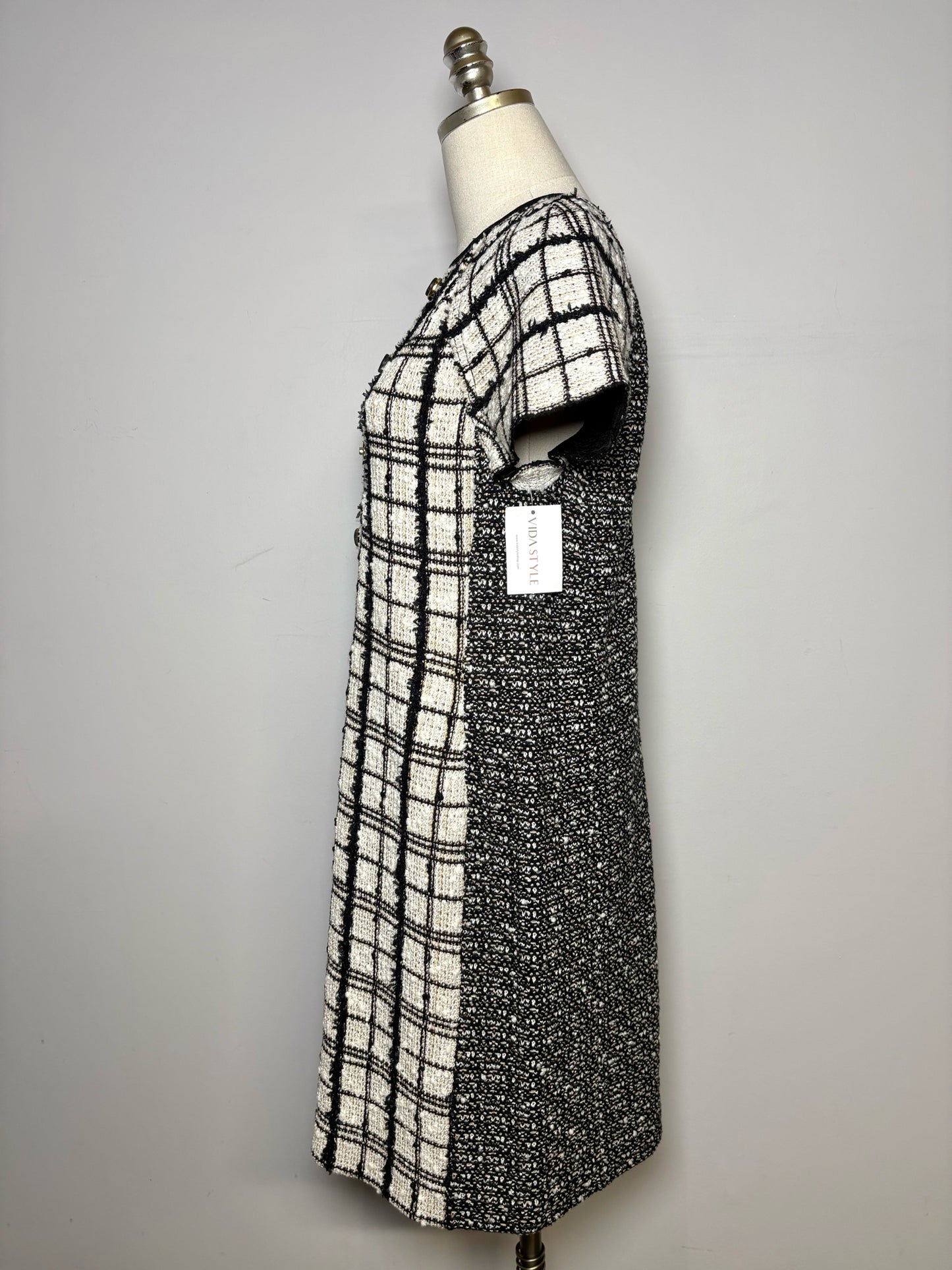St. John Black, White Tweed A-line Dress