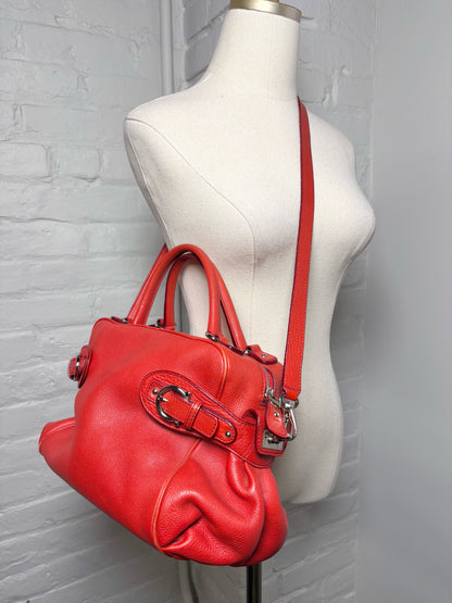 Salvatore Ferragamo Solid Pebble Leather Red Calfskin Medium Purse