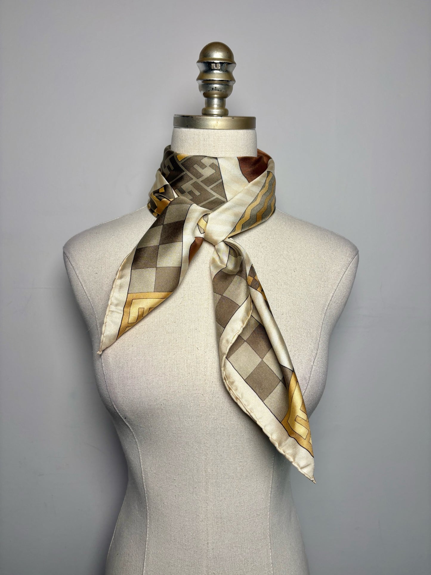 Fendi Logo 100% Silk Vintage Pre-owned Brown & Cream Scarf