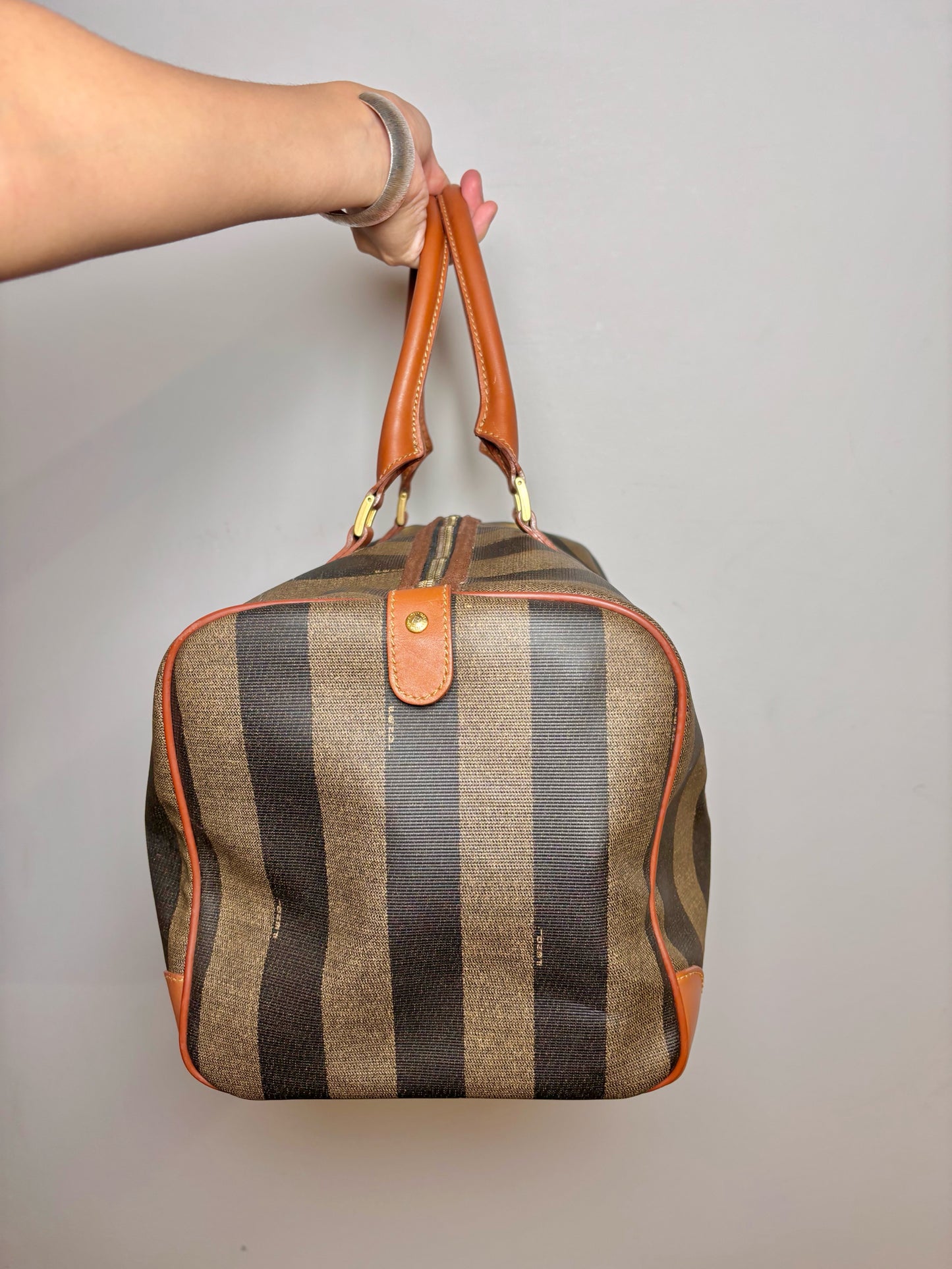 Vintage Fendi Beige, Tan Monogram Coated Canvas Duffle Pre-Owned