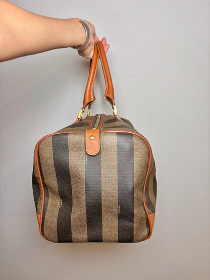 Vintage Fendi Beige, Tan Monogram Coated Canvas Duffle Pre-Owned
