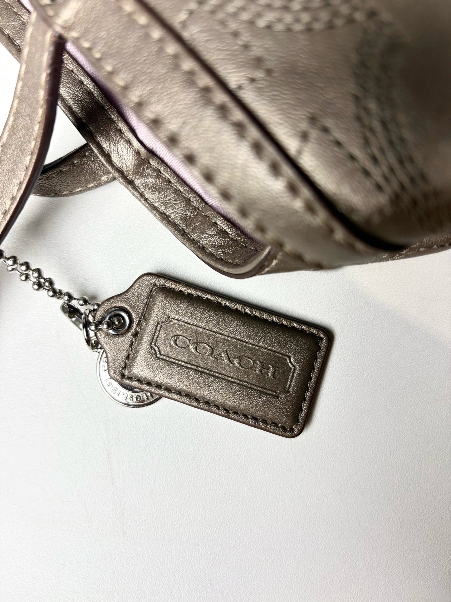 Coach Gunmetal Silver Stitched Logo Vintage Satin-Lined Pre-owned Women's Purse
