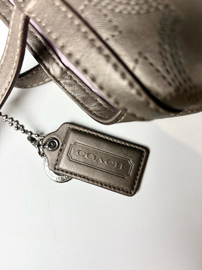 Coach Gunmetal Silver Stitched Logo Vintage Satin-Lined Pre-owned Women's Purse