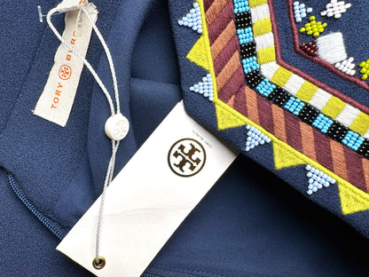 Women Size 8 Tory Burch Sophia Blue Embroidered, Beaded Pre-owned Dress