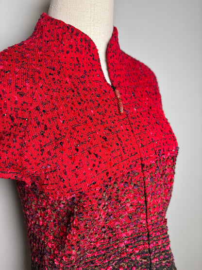 Women Size 6 St. John Couture Red, Black Boucle Jacket