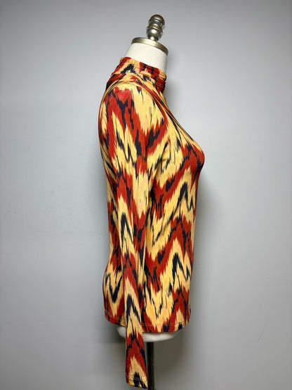 Women's Size M Ulla Johnson Multi-Color Print Stretch NWT Pre-Owned Turtleneck Top