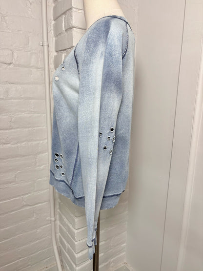 Women Size S Etienne Marcel Los Angeles Blue Acid Wash Cotton Sweatshirt