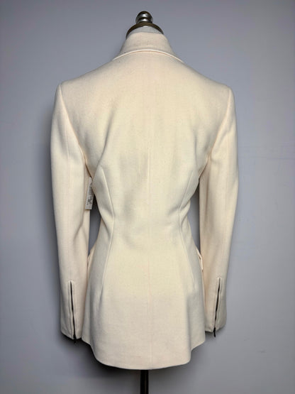 Women Size 4 Richard Tyler Collection Cream Solid Vintage 100% Wool Coat
