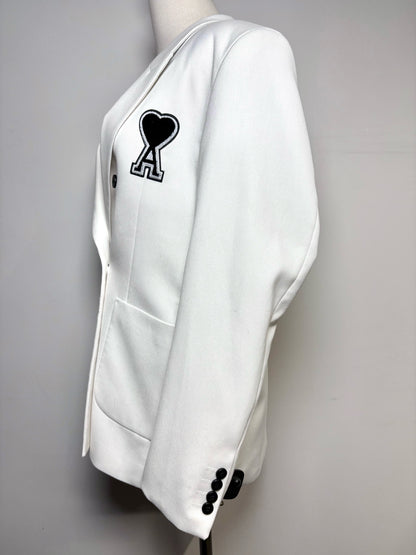 Women Size M No Label White Single Patch Blazer