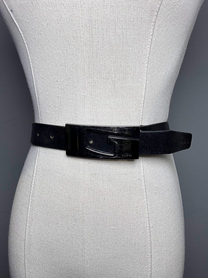 Mens Size M/L Gucci Black Leather Men's G-Buckle Belt
