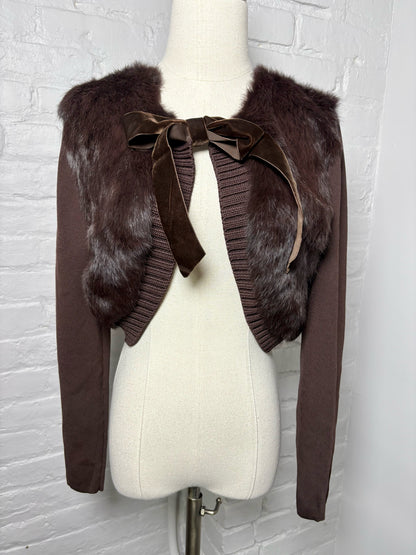 Women Size 4 (38) Emanuel Emanuel Ungaro Purple Solid Vintage Knit, Fox Sweater