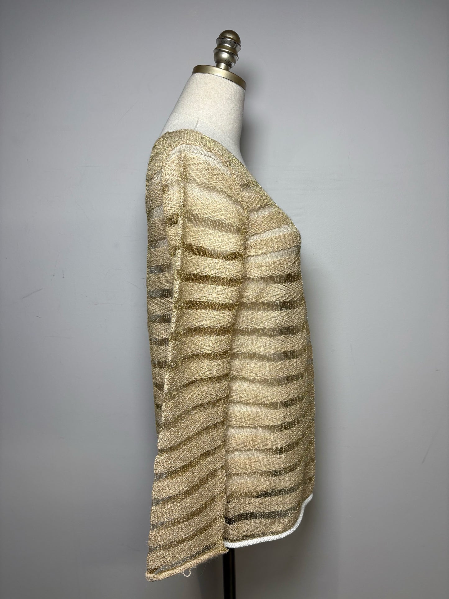 Women Size S Comme des Garcon Metallic Beige Woven Stripes Wool Blend Top