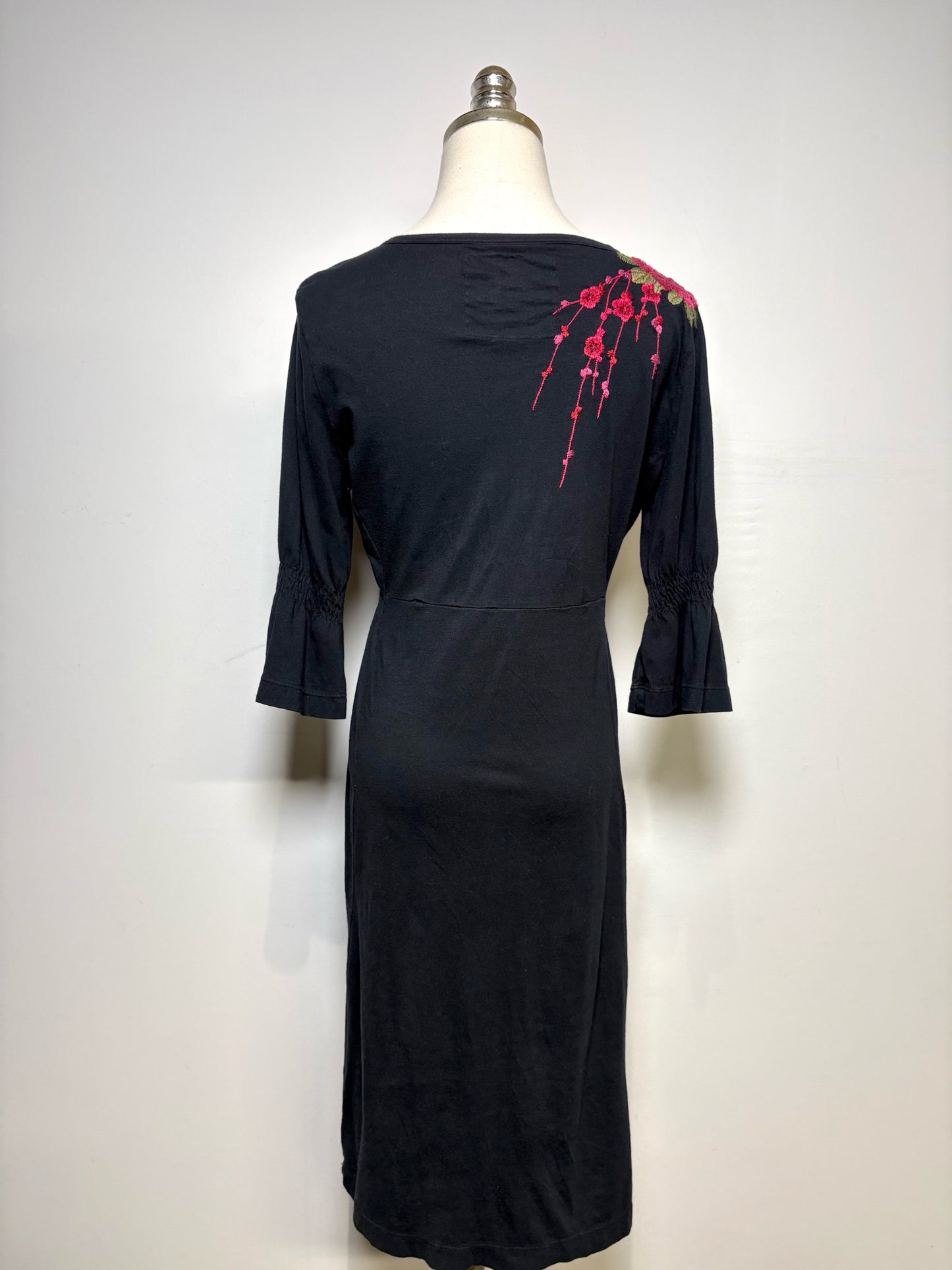 Women Size M JW Los Angeles Black Floral Embroidered Pure Cotton Pre-Owned Dress