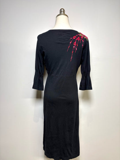 Women Size M JW Los Angeles Black Floral Embroidered Pure Cotton Pre-Owned Dress