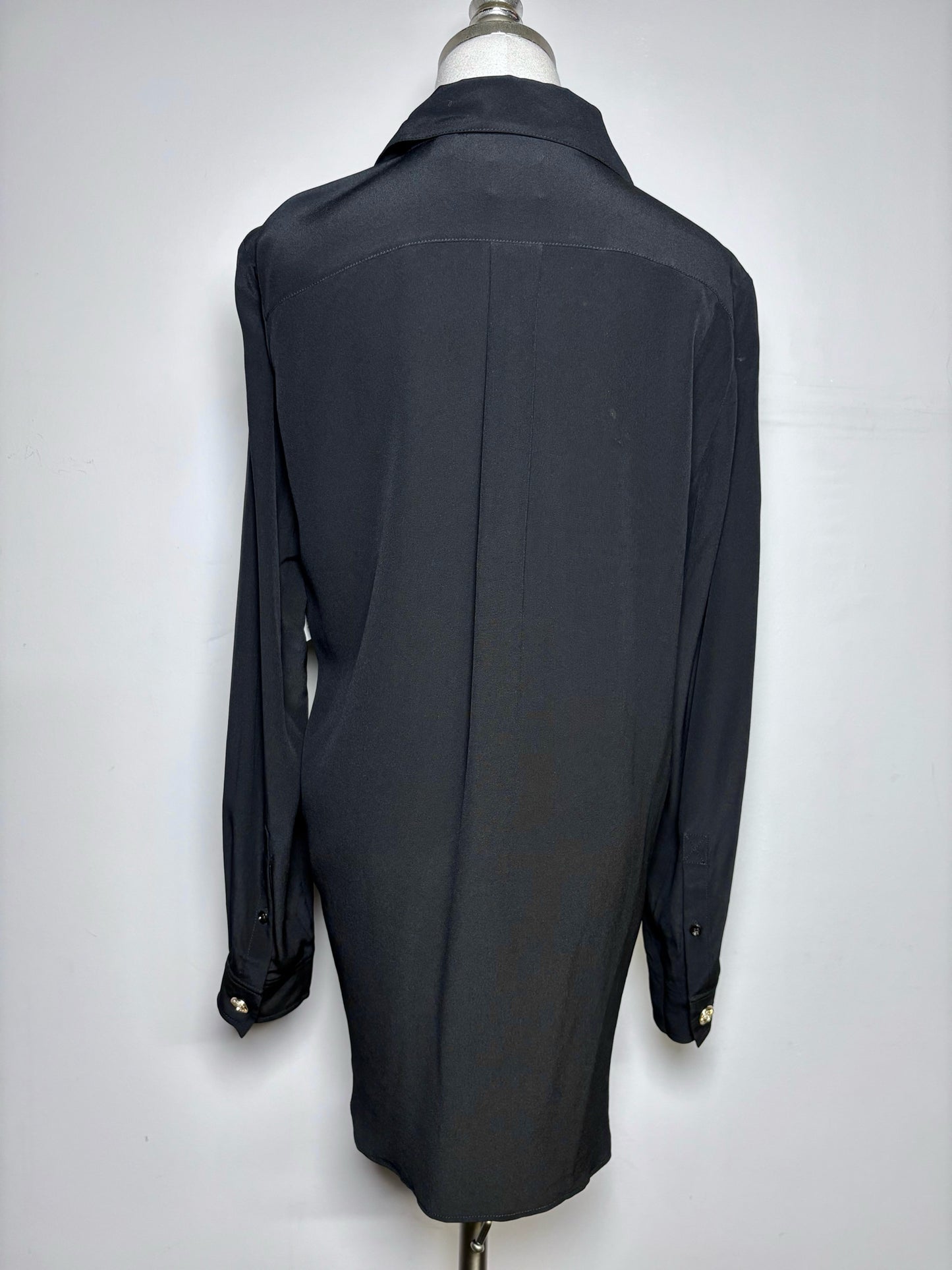 Women Size 4 Burberry Black Pure Silk, Lace Panels Blouse