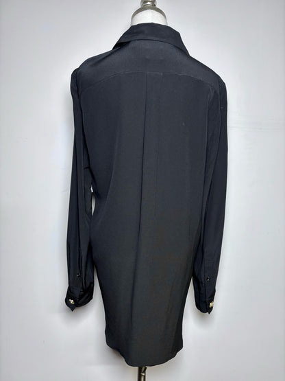 Women Size 4 Burberry Black Pure Silk, Lace Panels Blouse