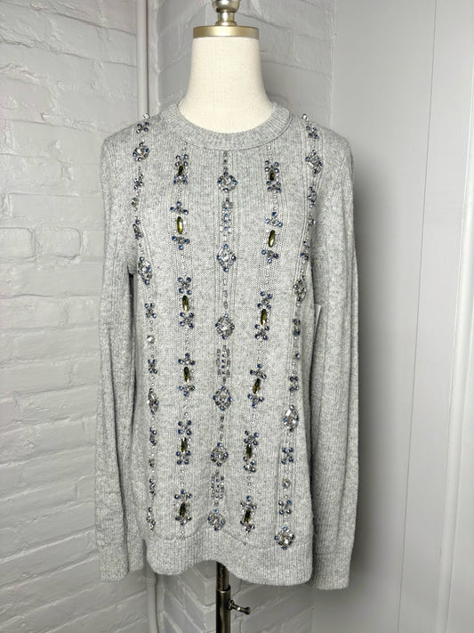 Women Size L Tory Burch Gray Rhinestones Nylon, Cotton, Modal, Wool Sweater