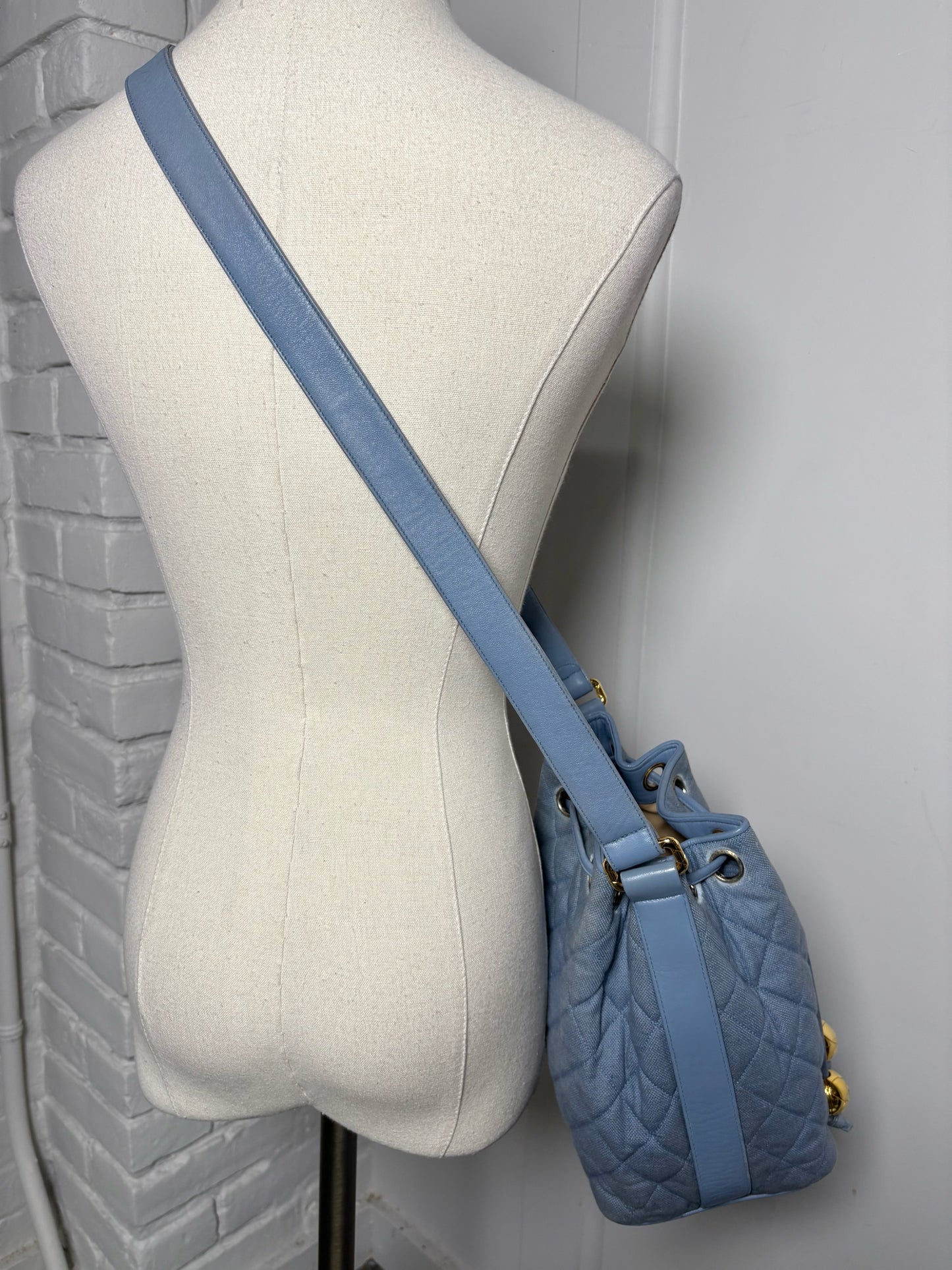 Chanel Quilted Vintage Canvas Leather Blue Small Purse Pre-Owned