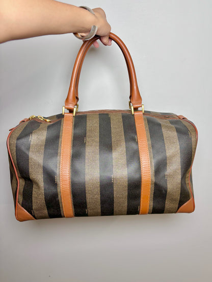 Vintage Fendi Beige, Tan Monogram Coated Canvas Duffle Pre-Owned