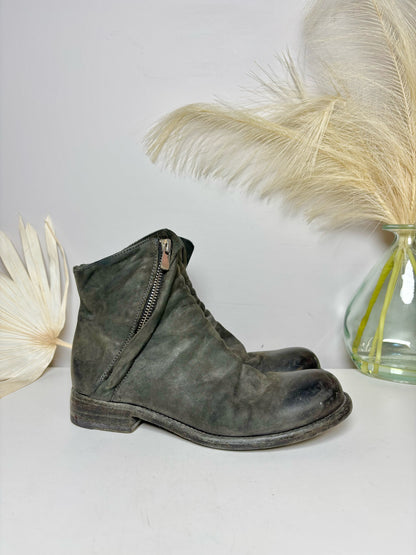 W Shoe Size 6 Officine Creative Charcoal Leather Distressed Ankle Boots