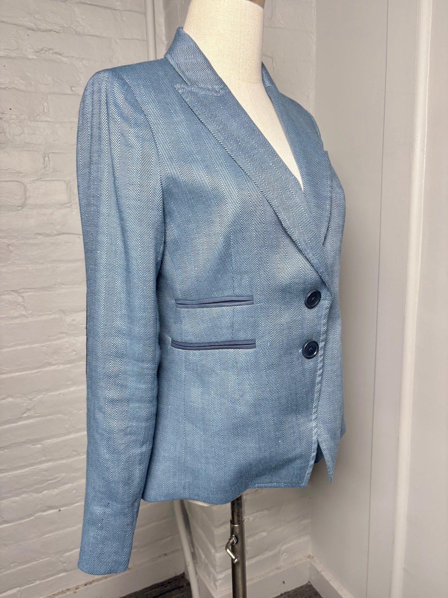 Women Size 2 Veronica Beard Blue Herringbone Blazer