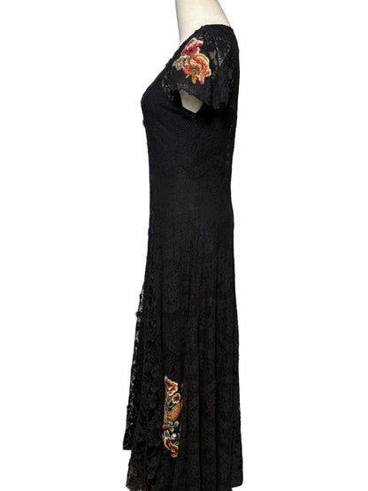 Size XS Johnny Was Black Lace Women's Pre-owned Dress