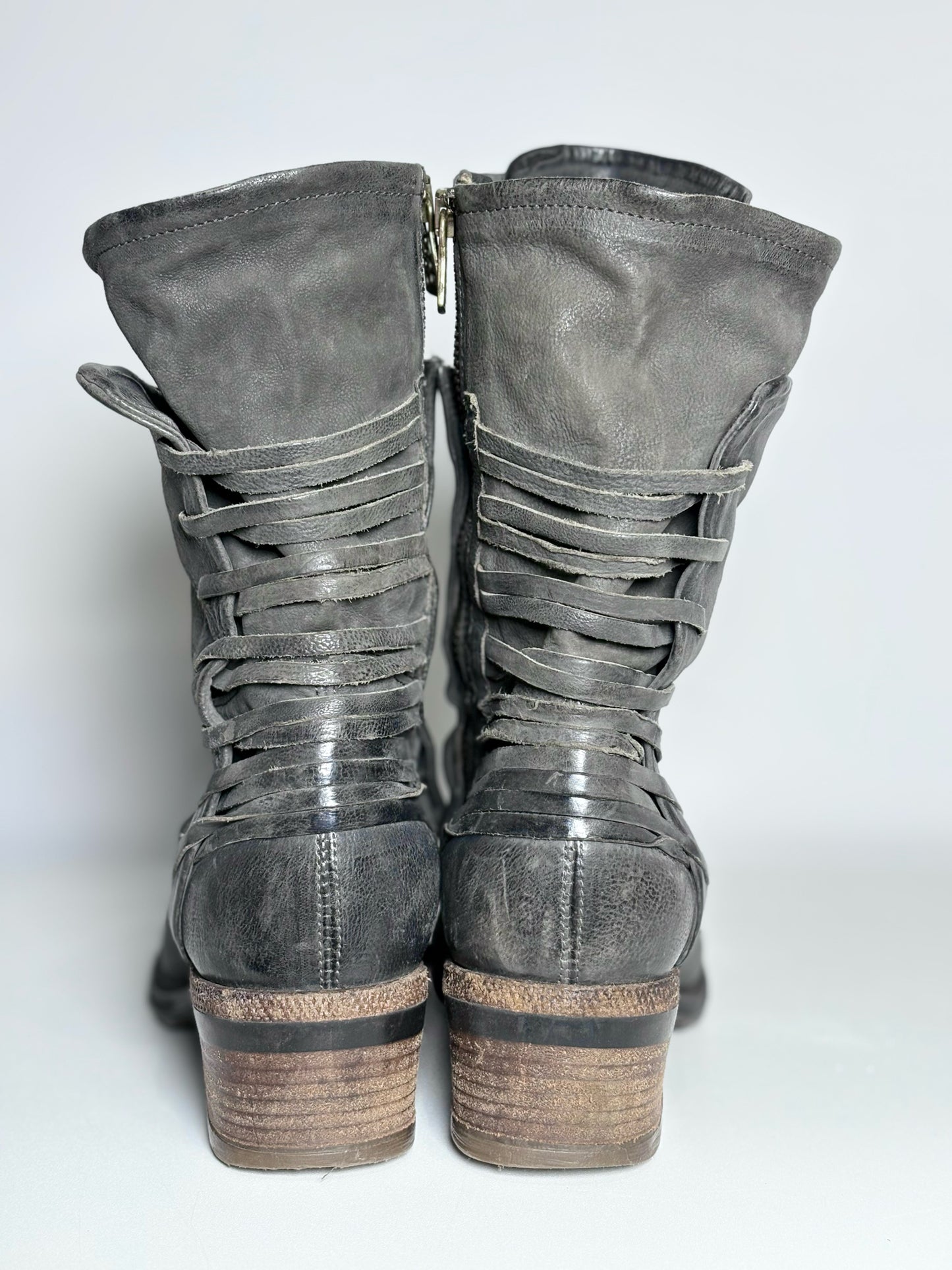 W Shoe Size 40 (9, 9.5 US) A.S. 98 Charcoal Gray, Black Leather Chet Boots