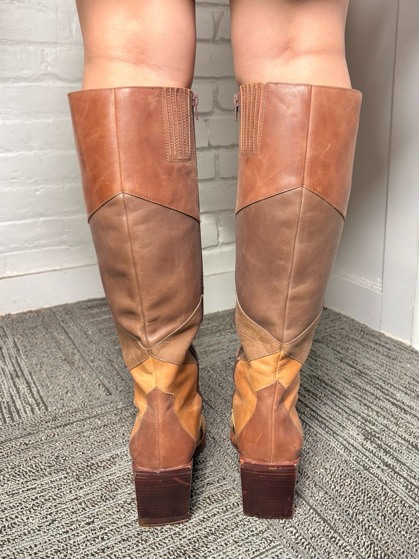 W Shoe Size 9 Jeffrey Campbell x Free People Brown Patchwork Calimity Boots