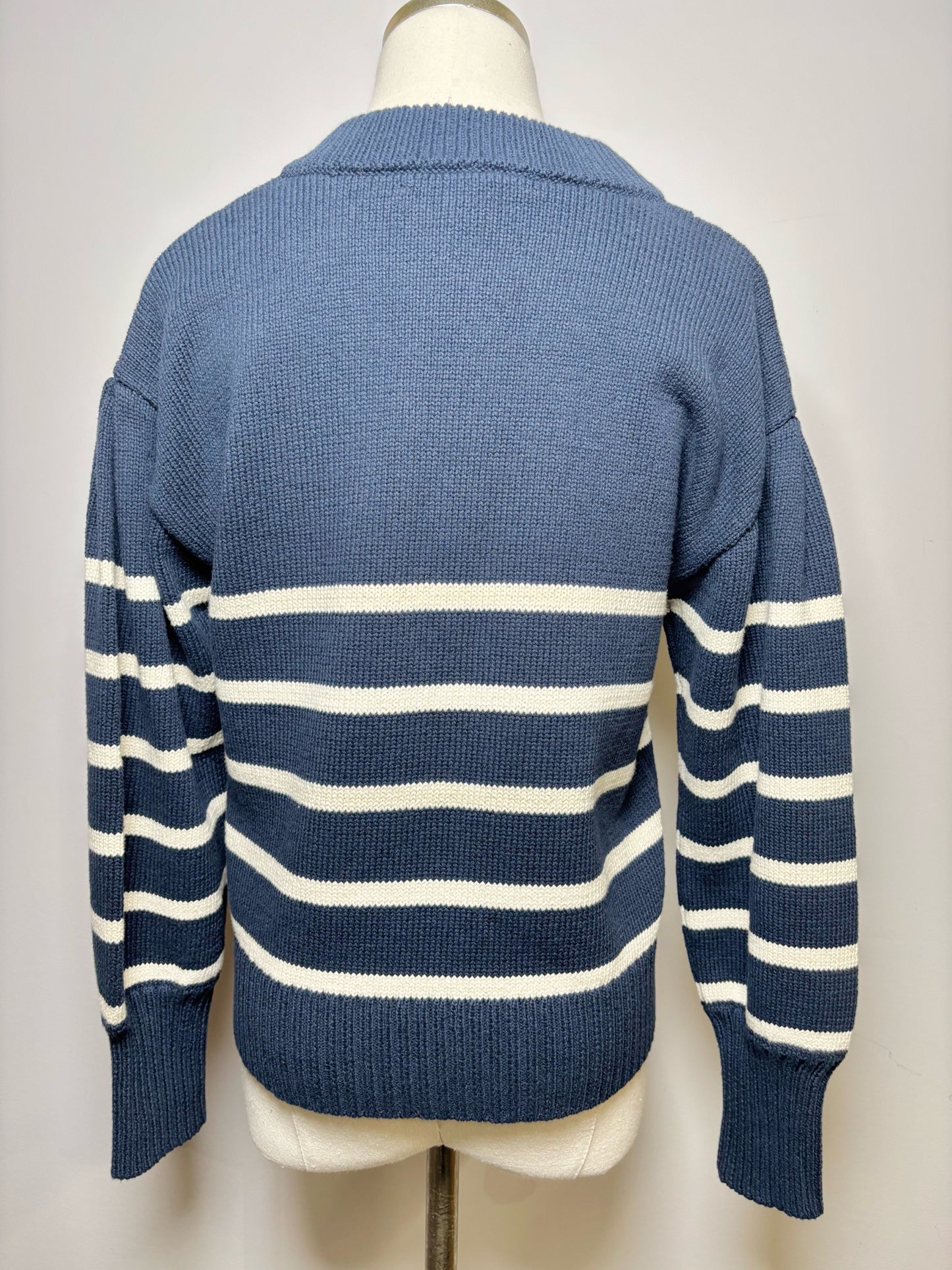 Women Size XS Veronica Beard Blue, White Stripe Cotton Sweater