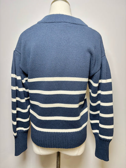 Women Size XS Veronica Beard Blue, White Stripe Cotton Sweater