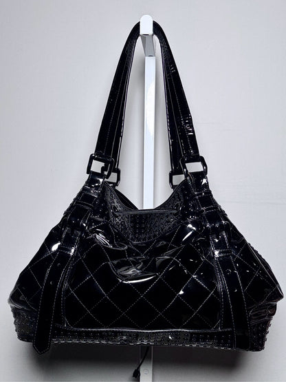 Burberry Lowry Tote Quilted Patent Leather Pre-owned Black Large Purse