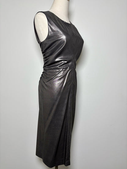 Women Size 38 (4 - 6 US) Jil Sander Metallic Pewter Solid Pure Silk, Lined Dress