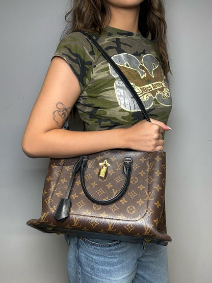 Women's Louis Vuitton Monogram Flower Brown & Black Pre-Owned Small Tote Crossbody Purse