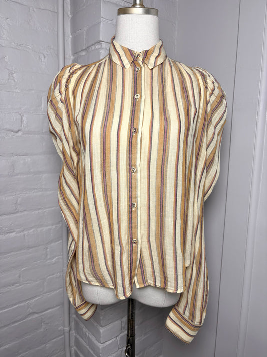 Women Size 0 Ulla Johnson Cream, yellow, red Stripe Cotton Shirt
