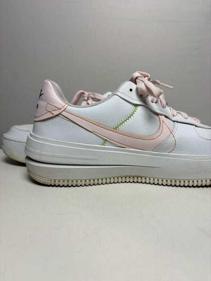 Women's Shoe Size 10.5 Nike Air Force 1 White Leather Pink Swoosh Pre-Owned Sneakers
