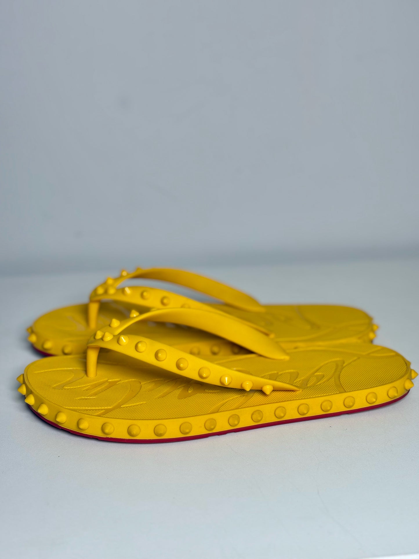 W Size 39 Christian Louboutin Super Flip Yellow Rubber Studs Pre-owned