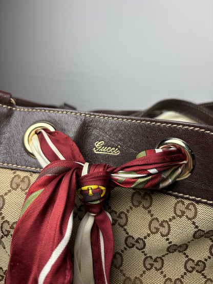 Women's Authentic Gucci GG Canvas Positano Brown Leather Vintage Authentic Pre-Owned Tote Bag