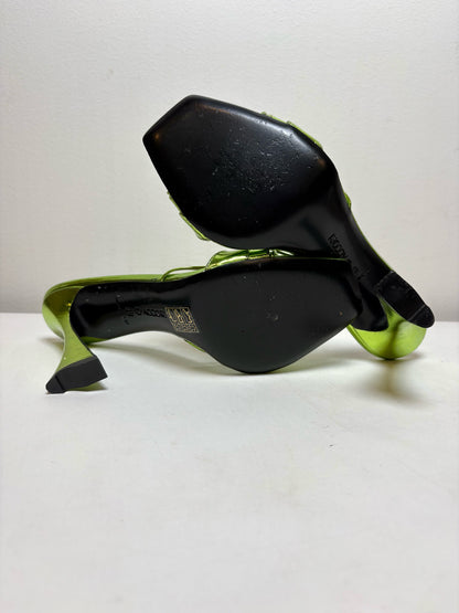 W Shoe Size 38 (7.5 - 8) D'Accori Bright Green "Lust Mules" Leather Calf Heels