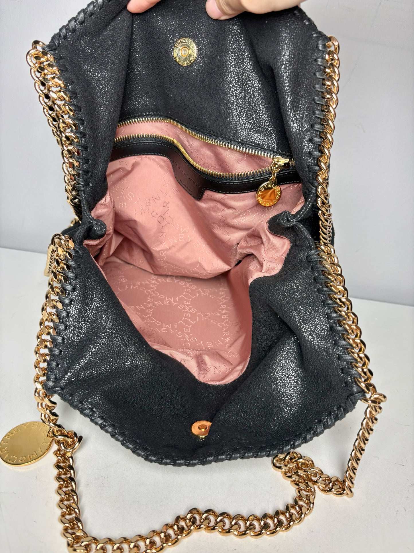 Stella McCartney Vintage Shaggy Deer Pre-owned Black & Gold Vegan Large Purse