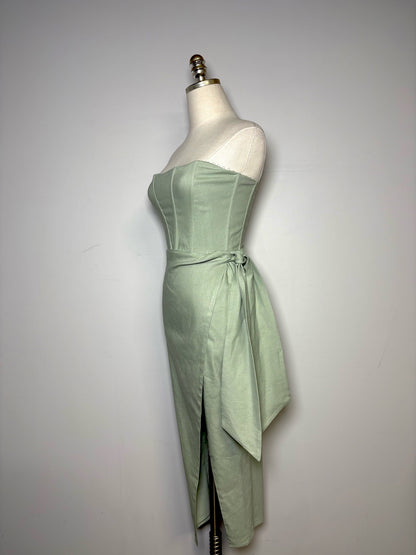 Women Size 2 (S) V. Chapman Liliana Sage Green Linen Blend Midi Dress