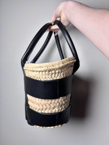 Women's DeMellier Mini Caged Leather, Woven Straw/Raffia Basket Purse