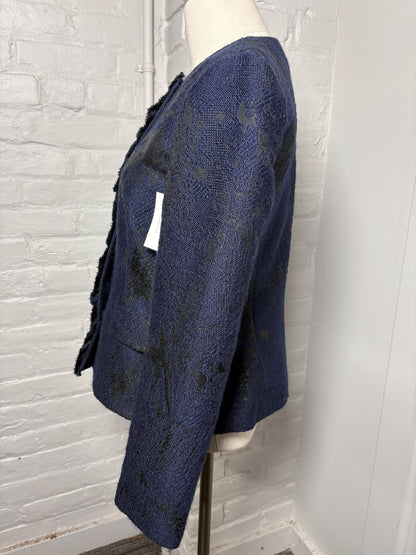 Women Size 44 Piazza Sempione Navy, black Jacquard Wool Jacket
