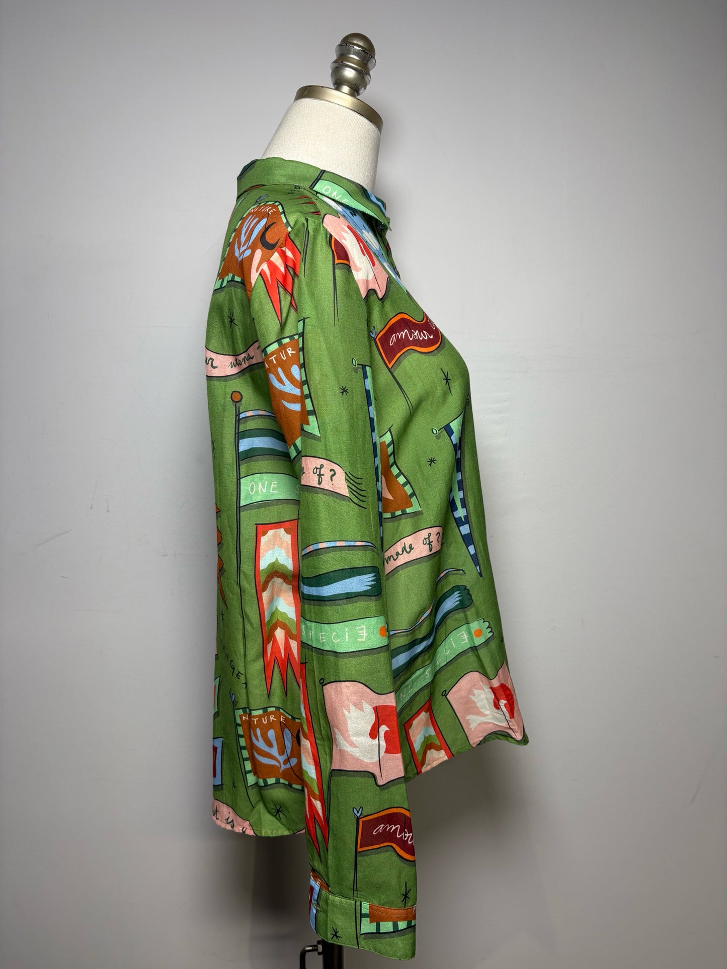 Women Size 36 Sézane x Pangea Pierro Green Cotton Pre-Owned Button-Down Shirt
