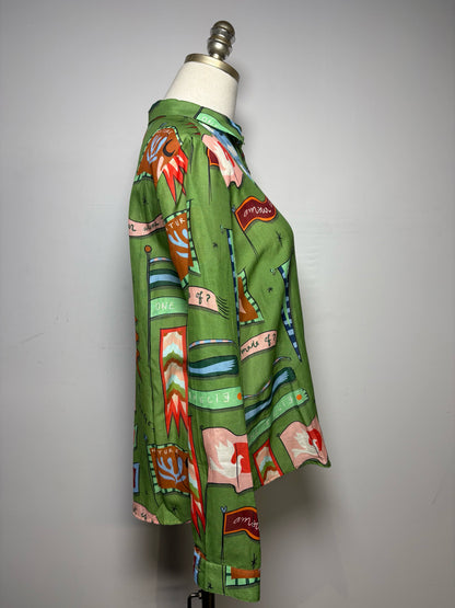 Women Size 36 Sézane x Pangea Pierro Green Cotton Pre-Owned Button-Down Shirt