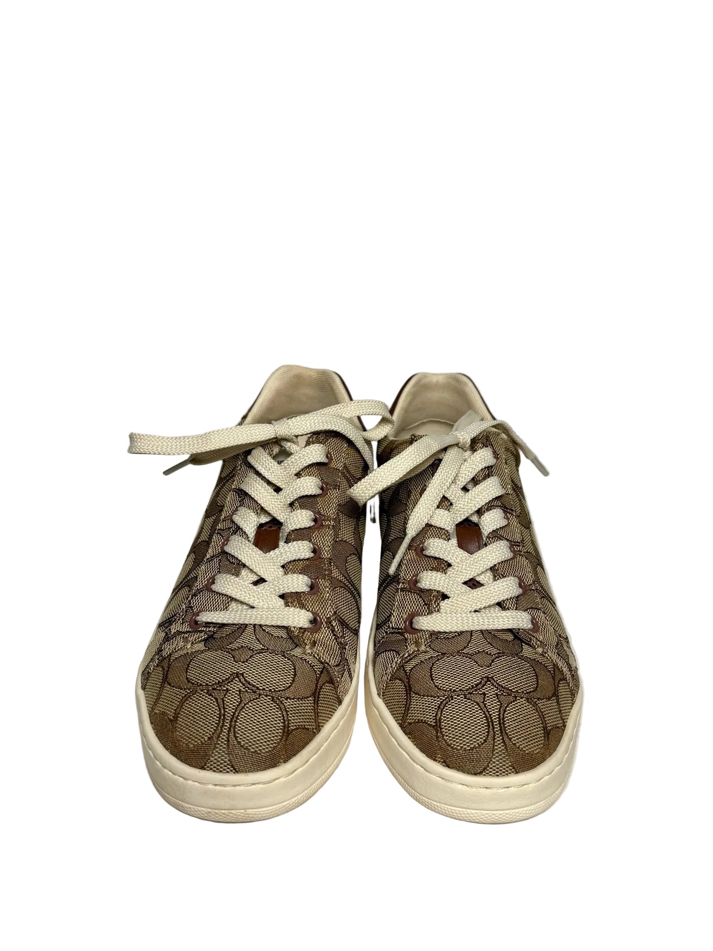 Women Shoe Size 7 Coach Brown Signature Monogram Canvas & Leather Pre-Owned Sneakers