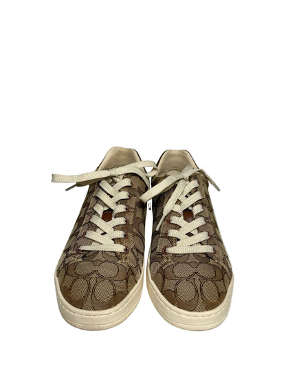 Women Shoe Size 7 Coach Brown Signature Monogram Canvas & Leather Pre-Owned Sneakers