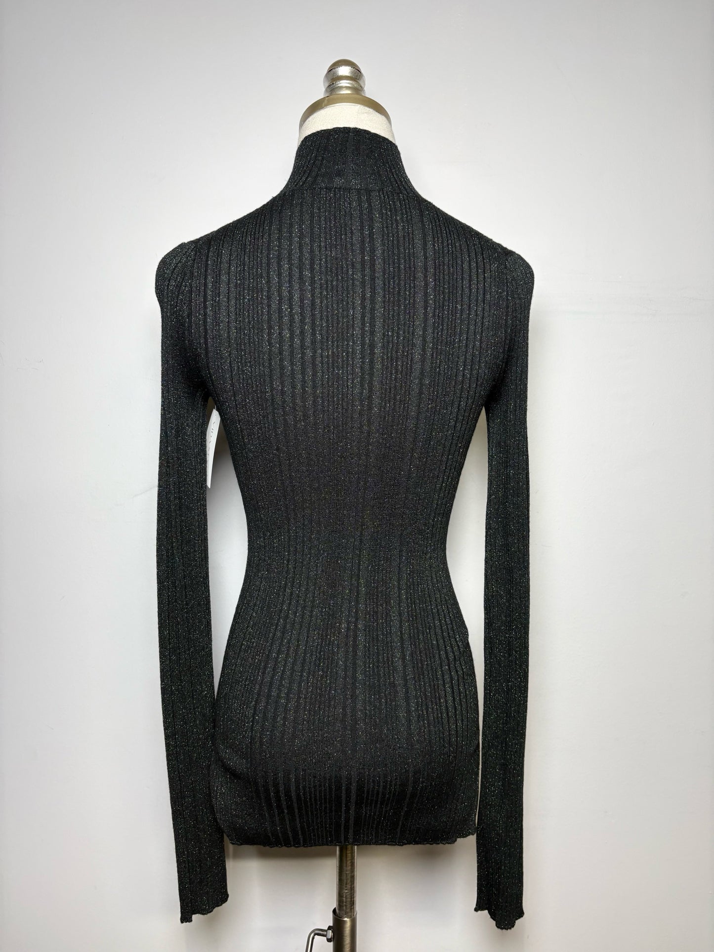 Women Size XS Helmut Lang Black-Green Glitter Women's Merino Wool Blend Sweater