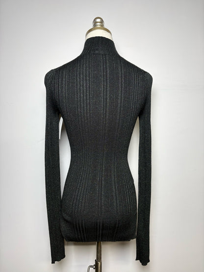 Women Size XS Helmut Lang Black-Green Glitter Women's Merino Wool Blend Sweater
