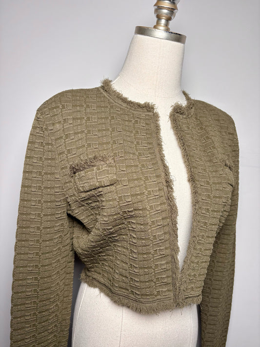 Women Size S Ronny Kobo Olive Green Puckered Cropped Jacket