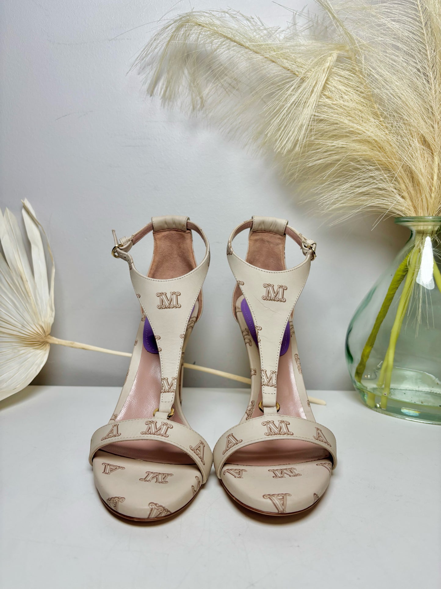 W Shoe Size 36.5 Max Mara Beige Print Heels